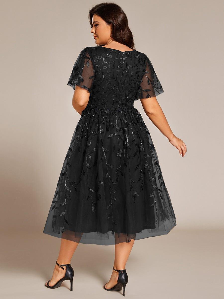 ever SIMONE|Leaf Sequin Short Sleeve Tulle Midi Wedding Guest Dress(Final Sale) - Image 20