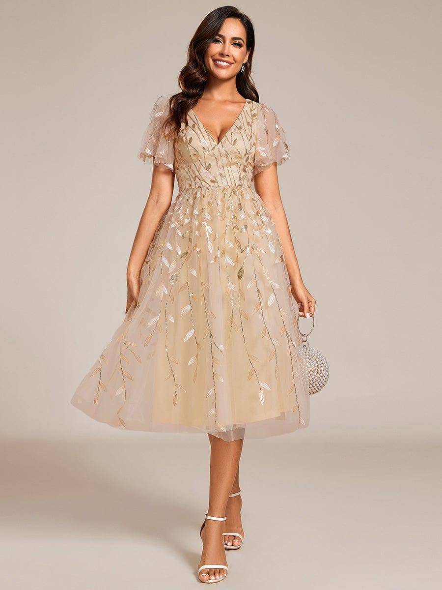 ever SIMONE|Leaf Sequin Short Sleeve Tulle Midi Wedding Guest Dress(Final Sale) - Image 26