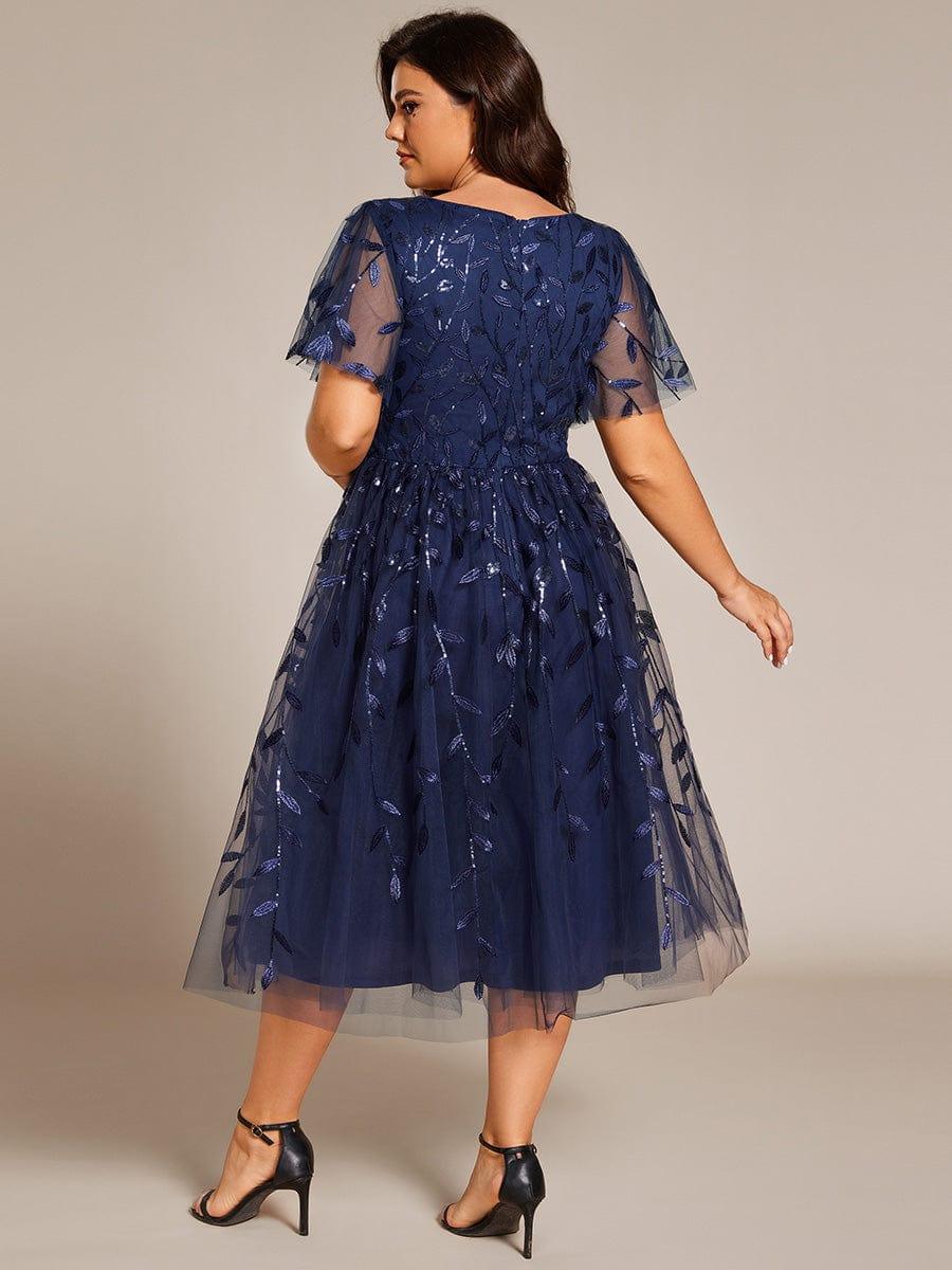 ever SIMONE|Leaf Sequin Short Sleeve Tulle Midi Wedding Guest Dress(Final Sale) - Image 36