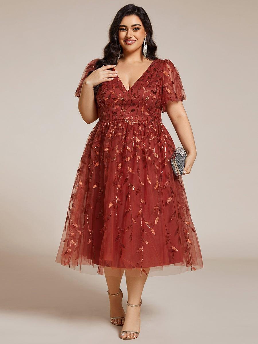 ever SIMONE|Leaf Sequin Short Sleeve Tulle Midi Wedding Guest Dress(Final Sale) - Image 45