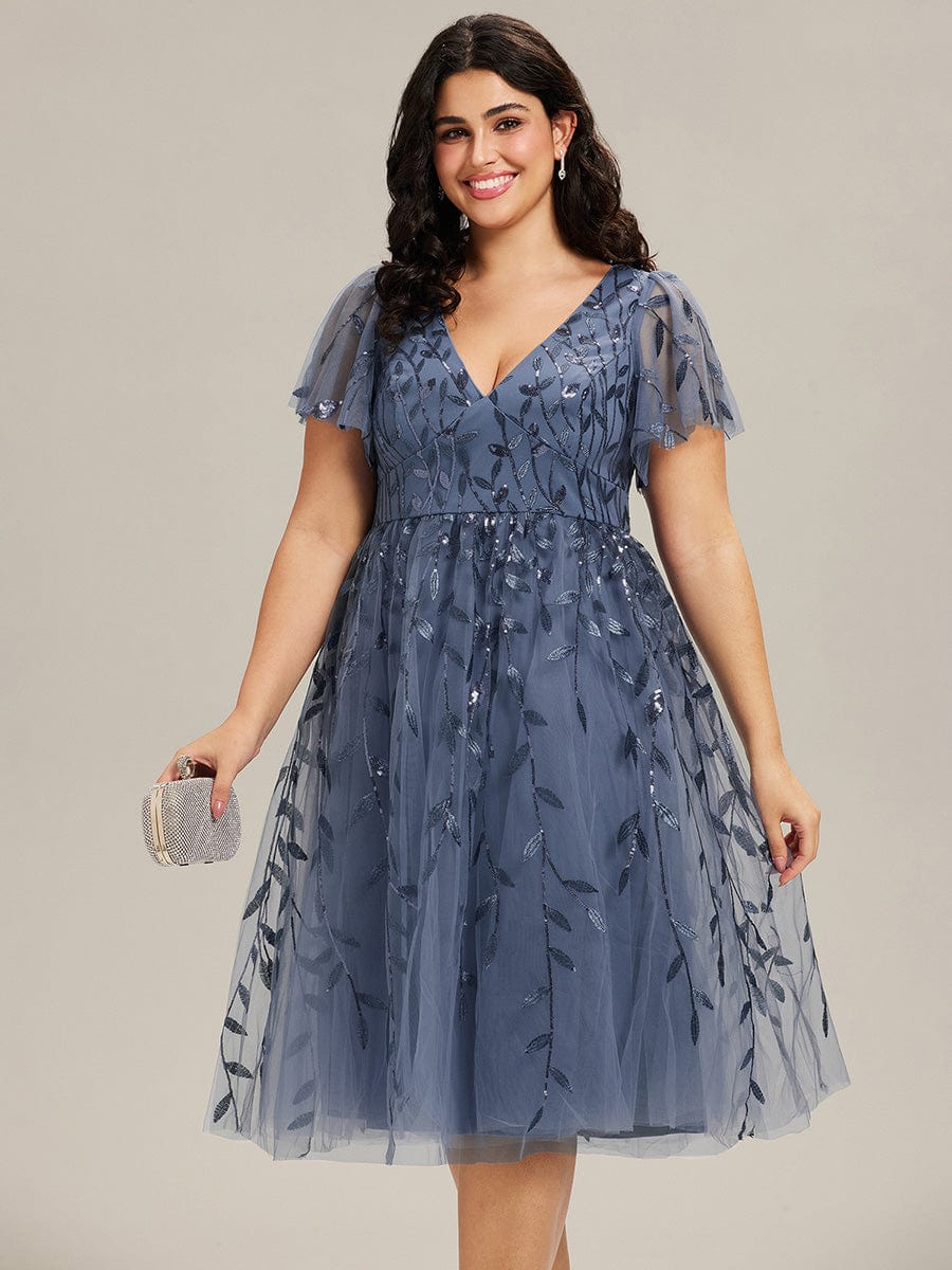 ever SIMONE|Leaf Sequin Short Sleeve Tulle Midi Wedding Guest Dress(Final Sale) - Image 62