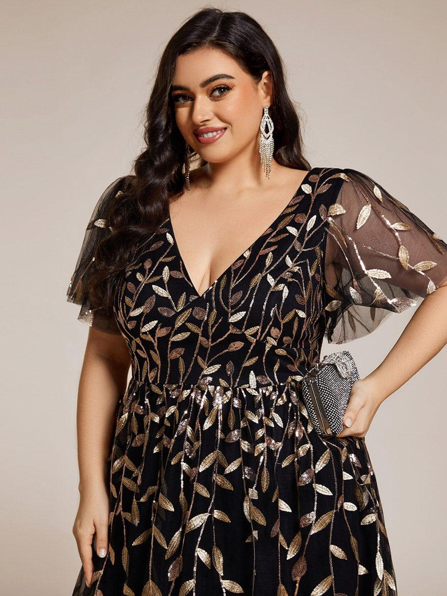 ever SIMONE|Leaf Sequin Short Sleeve Tulle Midi Wedding Guest Dress(Final Sale) - Image 70