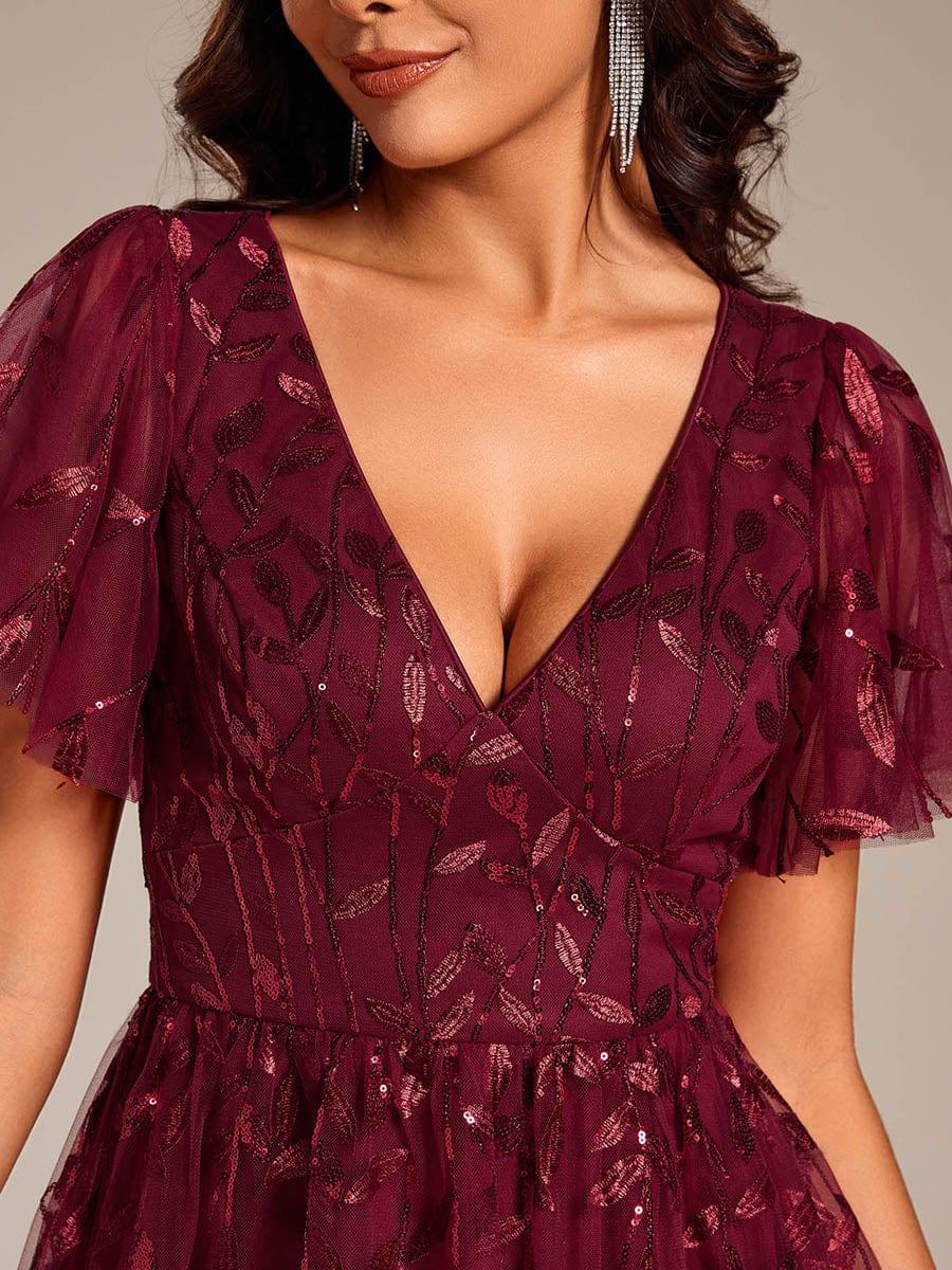 ever SIMONE|Leaf Sequin Short Sleeve Tulle Midi Wedding Guest Dress(Final Sale) - Image 8
