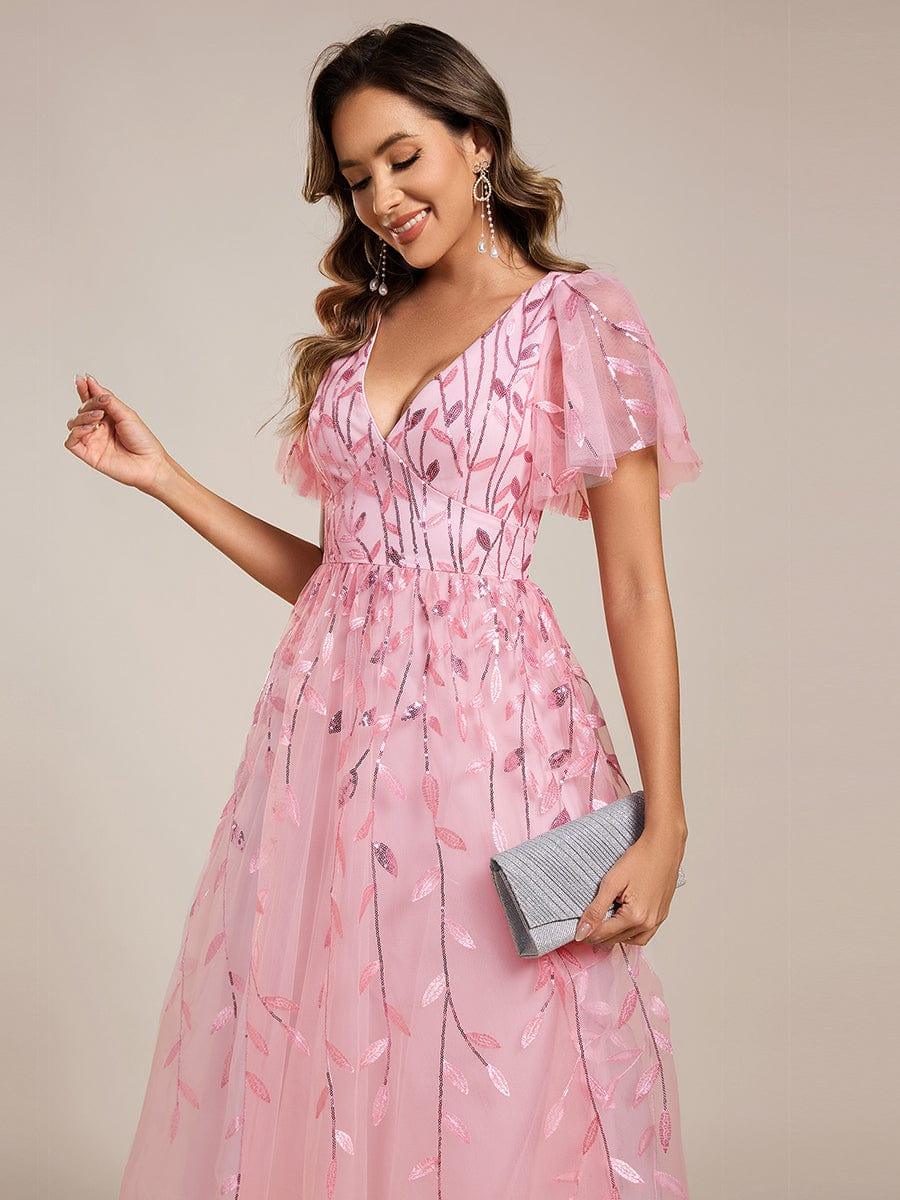 ever SIMONE|Leaf Sequin Short Sleeve Tulle Midi Wedding Guest Dress(Final Sale) - Image 85