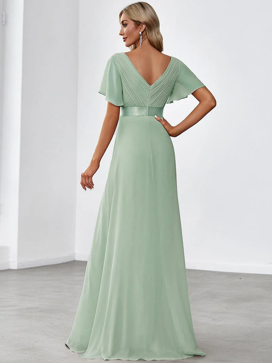 ever MONICA|Long Empire Waist Bridesmaid Dress with Short Flutter Sleeves - Image 110