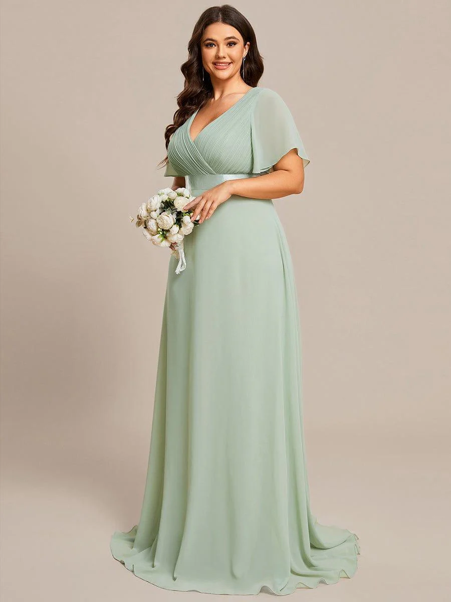 ever MONICA|Long Empire Waist Bridesmaid Dress with Short Flutter Sleeves - Image 117