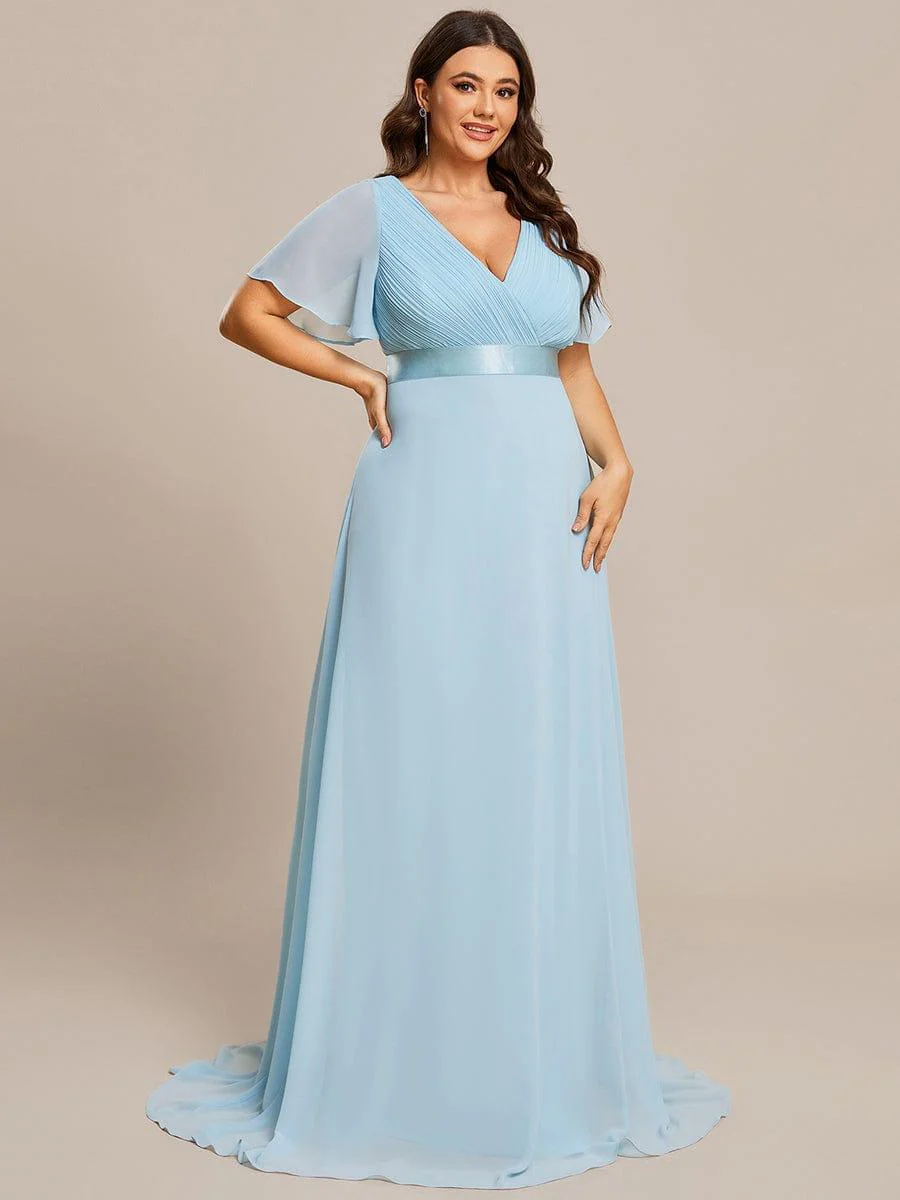 ever MONICA|Long Empire Waist Bridesmaid Dress with Short Flutter Sleeves - Image 123