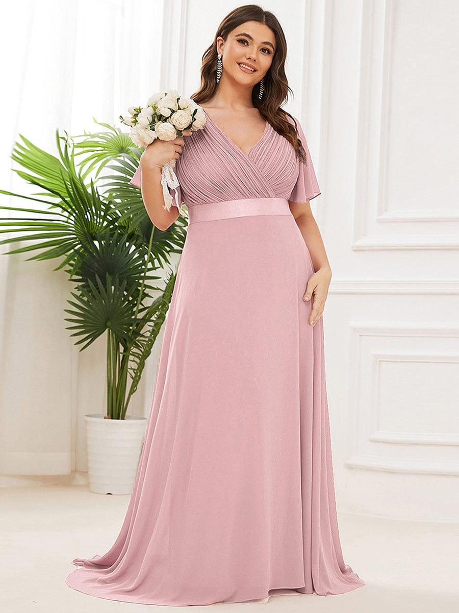 ever MONICA|Long Empire Waist Bridesmaid Dress with Short Flutter Sleeves - Image 129