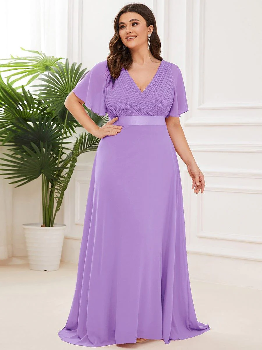 ever MONICA|Long Empire Waist Bridesmaid Dress with Short Flutter Sleeves - Image 165