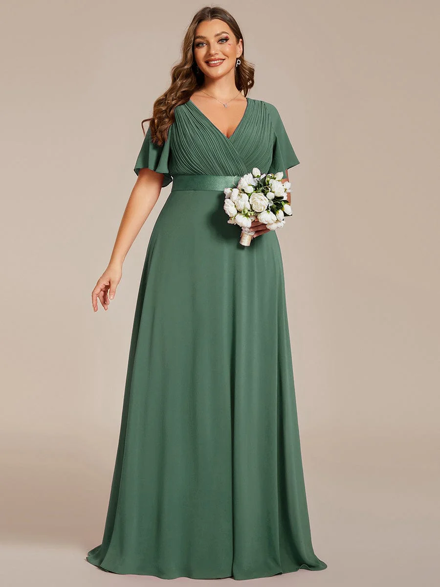 ever MONICA|Long Empire Waist Bridesmaid Dress with Short Flutter Sleeves - Image 197