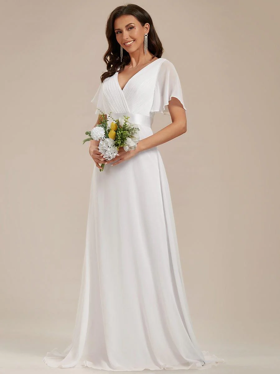 ever MONICA|Long Empire Waist Bridesmaid Dress with Short Flutter Sleeves - Image 61