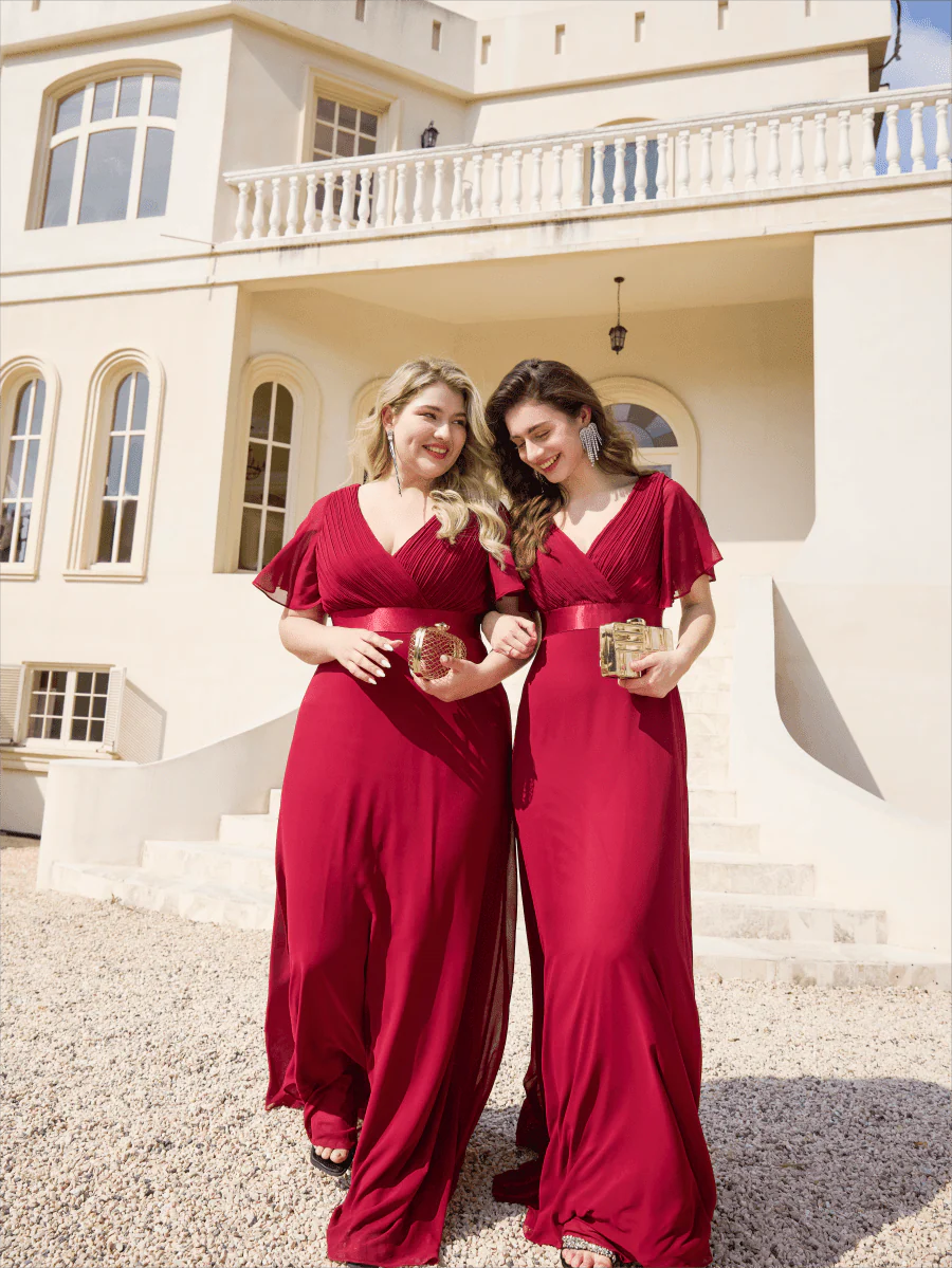 ever MONICA|High Waist Maxi Chiffon Bridesmaid Dress with Short Sleeves - Image 108