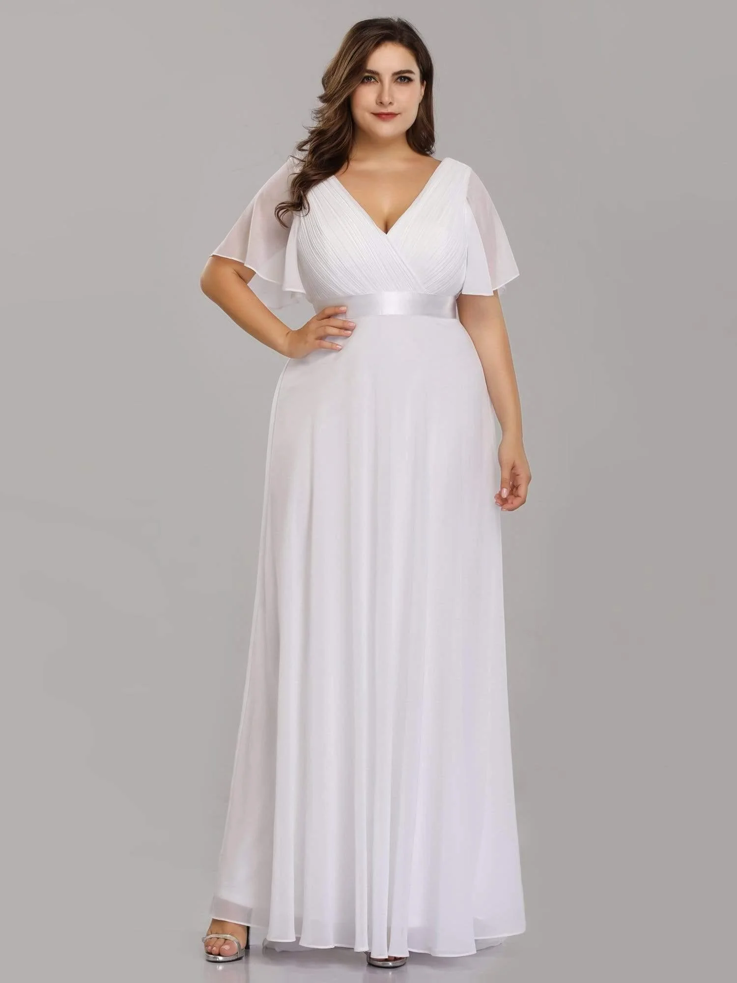 ever MONICA|High Waist Maxi Chiffon Bridesmaid Dress with Short Sleeves - Image 118