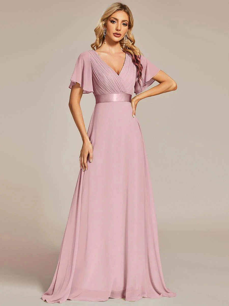 ever MONICA|High Waist Maxi Chiffon Bridesmaid Dress with Short Sleeves - Image 142