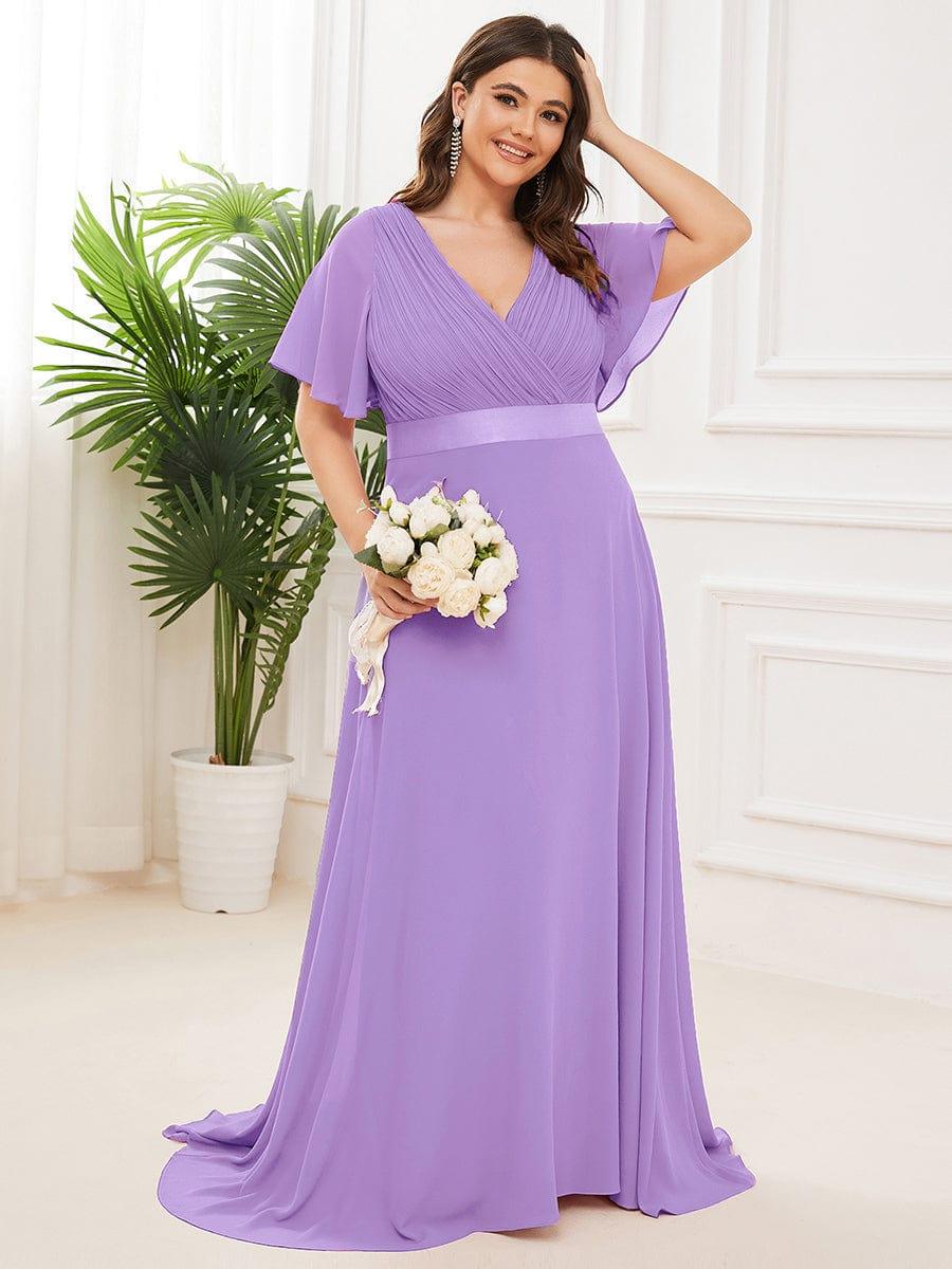 ever MONICA|High Waist Maxi Chiffon Bridesmaid Dress with Short Sleeves - Image 168
