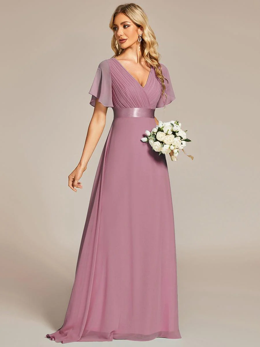 ever MONICA|High Waist Maxi Chiffon Bridesmaid Dress with Short Sleeves - Image 28