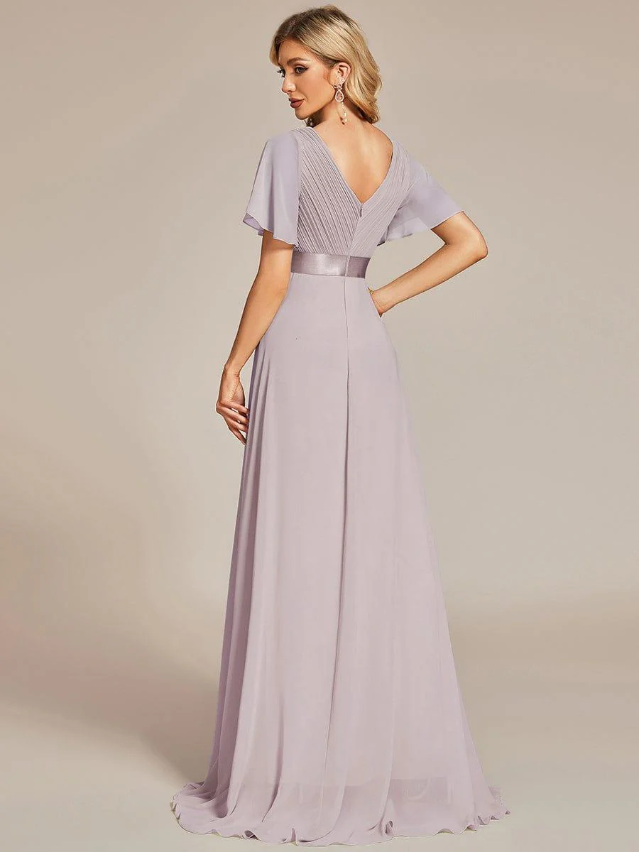 ever MONICA|Empire Waist Floor Length Bridesmaid Dress with Short Flutter Sleeves - Image 29
