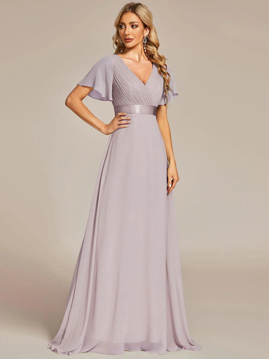 ever MONICA|Empire Waist Floor Length Bridesmaid Dress with Short Flutter Sleeves - Image 31