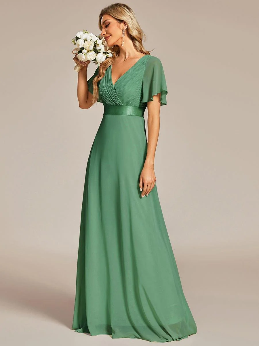 ever MONICA|Empire Waist Floor Length Bridesmaid Dress with Short Flutter Sleeves - Image 38
