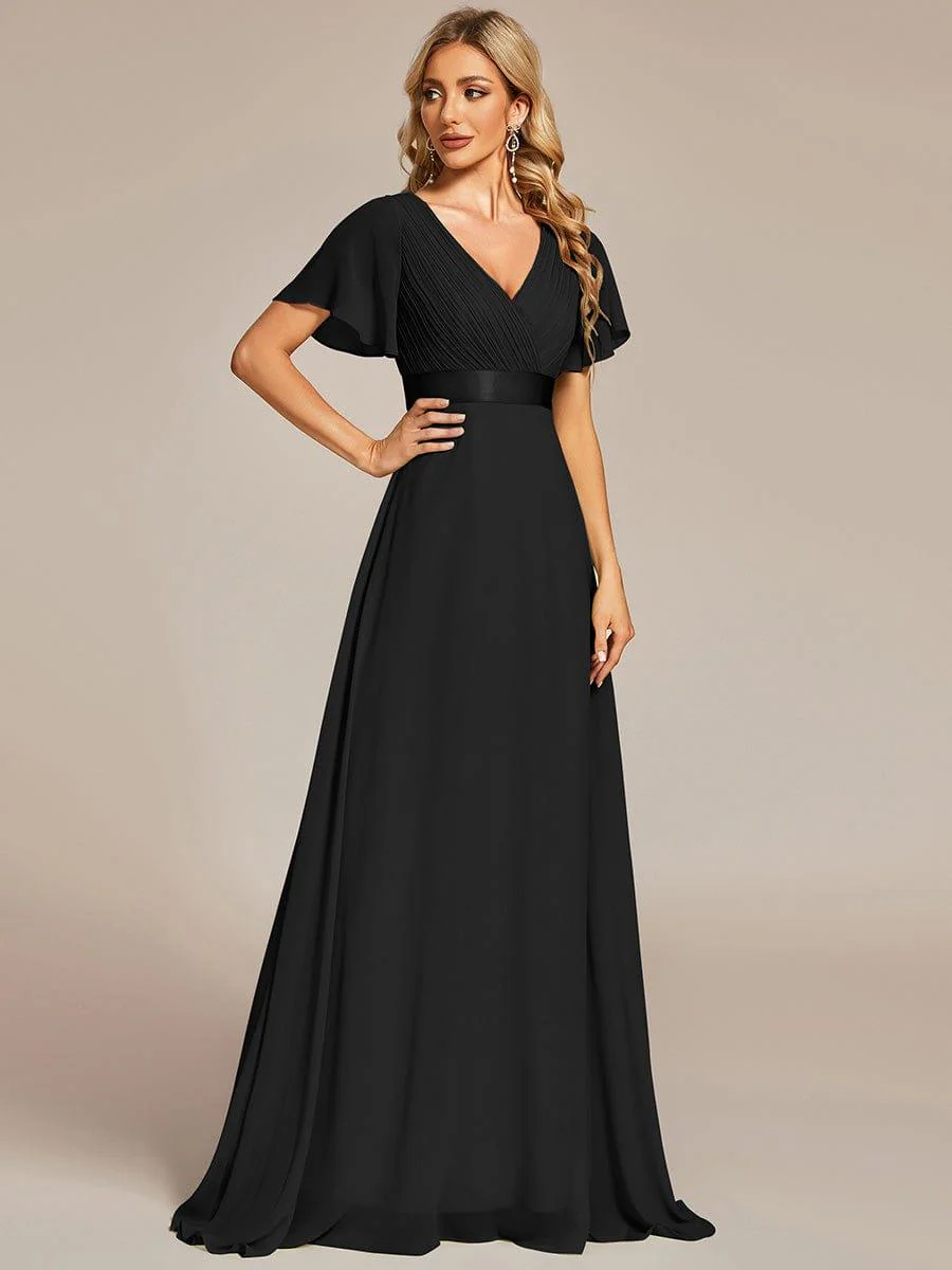 ever MONICA|Empire Waist Floor Length Bridesmaid Dress with Short Flutter Sleeves - Image 45