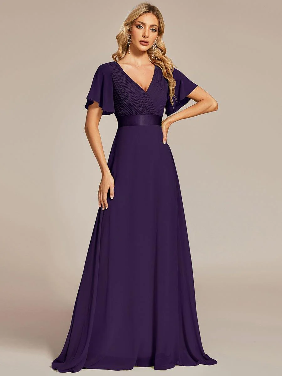 ever MONICA|Empire Waist Floor Length Bridesmaid Dress with Short Flutter Sleeves - Image 56