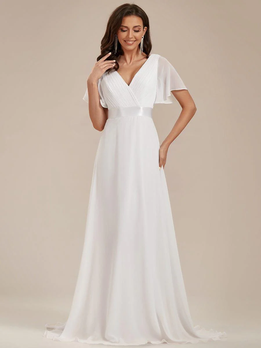 ever MONICA|Empire Waist Floor Length Bridesmaid Dress with Short Flutter Sleeves - Image 63