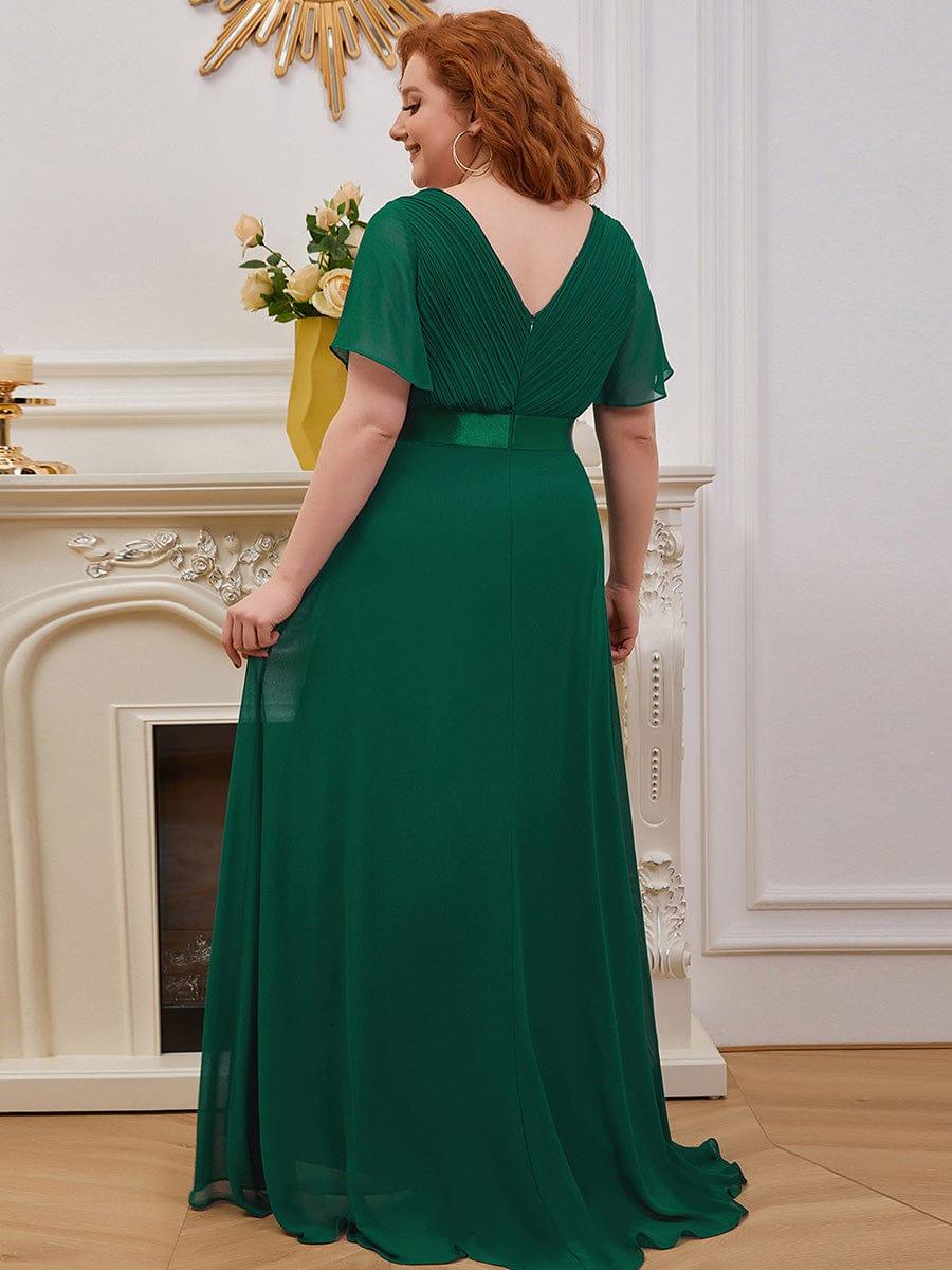 pretty MONICA|Plus Size Long Empire Waist Bridesmaid Dress with Short Flutter Sleeves - Image 12