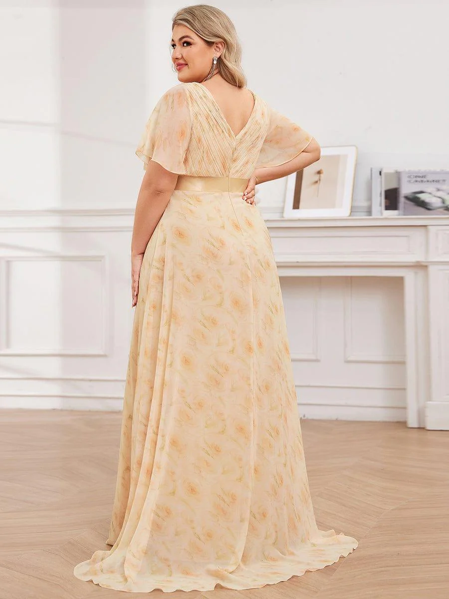 pretty MONICA|Plus Size Long Empire Waist Bridesmaid Dress with Short Flutter Sleeves - Image 138
