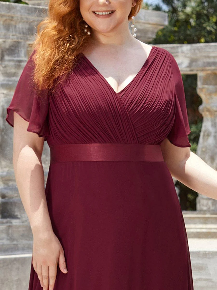 pretty MONICA|Plus Size Long Empire Waist Bridesmaid Dress with Short Flutter Sleeves - Image 44
