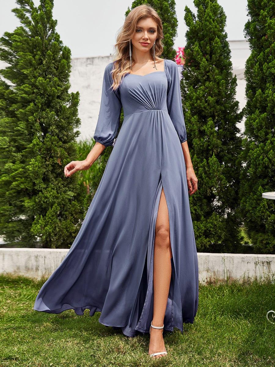 ever DANICA|Long Sleeve Chiffon Off Shoulder Evening Dresses with High Slit - Image 47