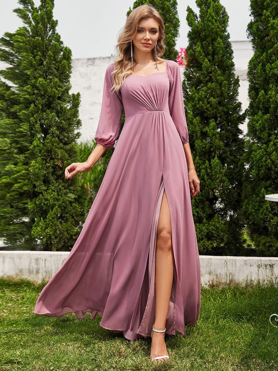 ever DANICA|Long Sleeve Chiffon Off Shoulder Wedding Guest Dresses with High Slit - Image 37