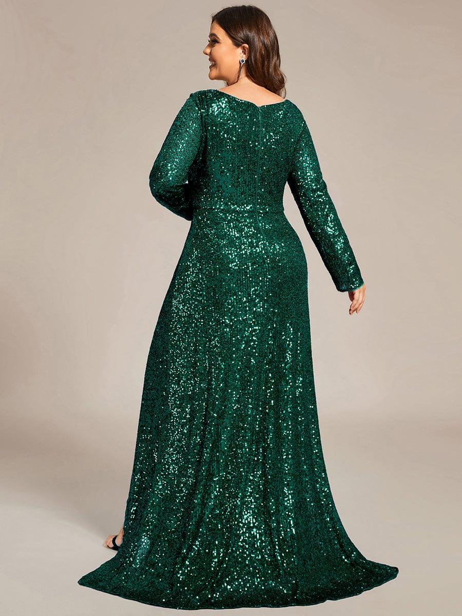 ever SYREN|Long Sleeve V-neck Asymmetrical Hem Sequin Evening Dress(Final Sale) - Image 18