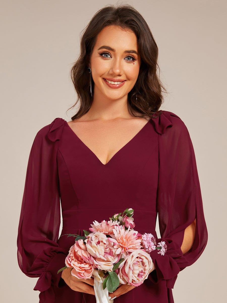 ever MYLAN|Long Sleeve V-Neck Midi Asymmetrical Hem Chiffon Bridesmaid Dress - Image 5
