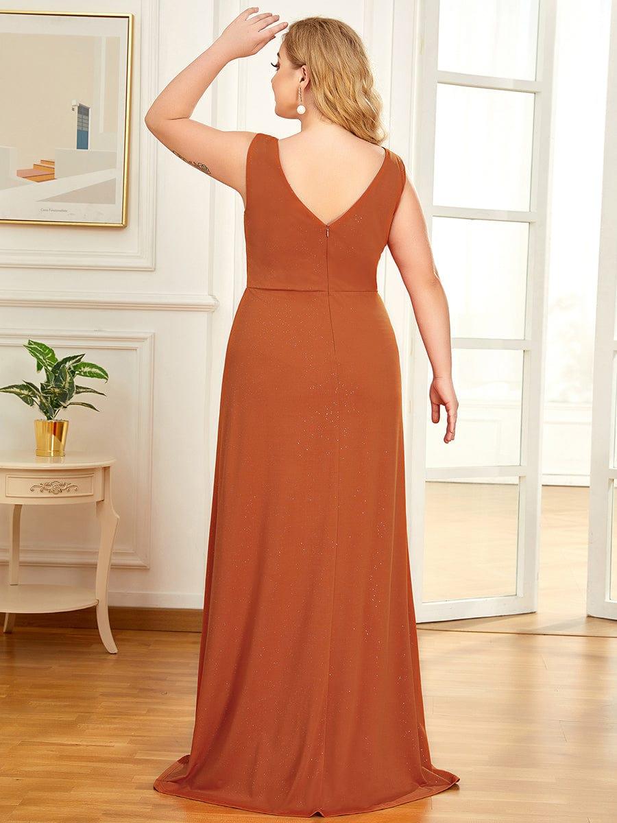 Long V Neck Shimmery Wedding Guest Dress with Side Split - Image 29