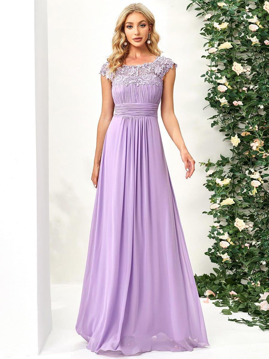 Flattering A-Line Chiffon Lace Evening Dress for Wedding with Cap Sleeve(Final Sale) - Image 98