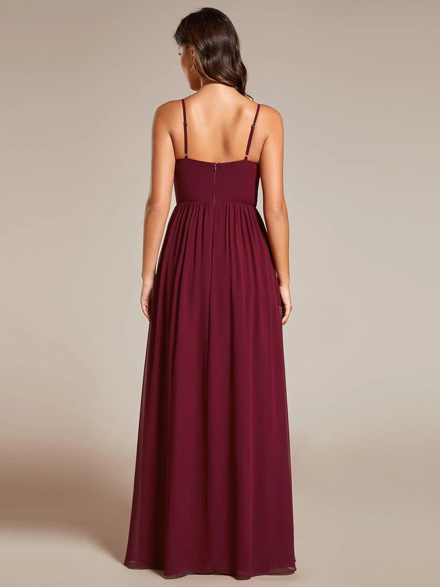 Maxi V-Neck Lotus Leaf Chiffon Bridesmaid Dress with Pleating(Final Sale) - Image 2