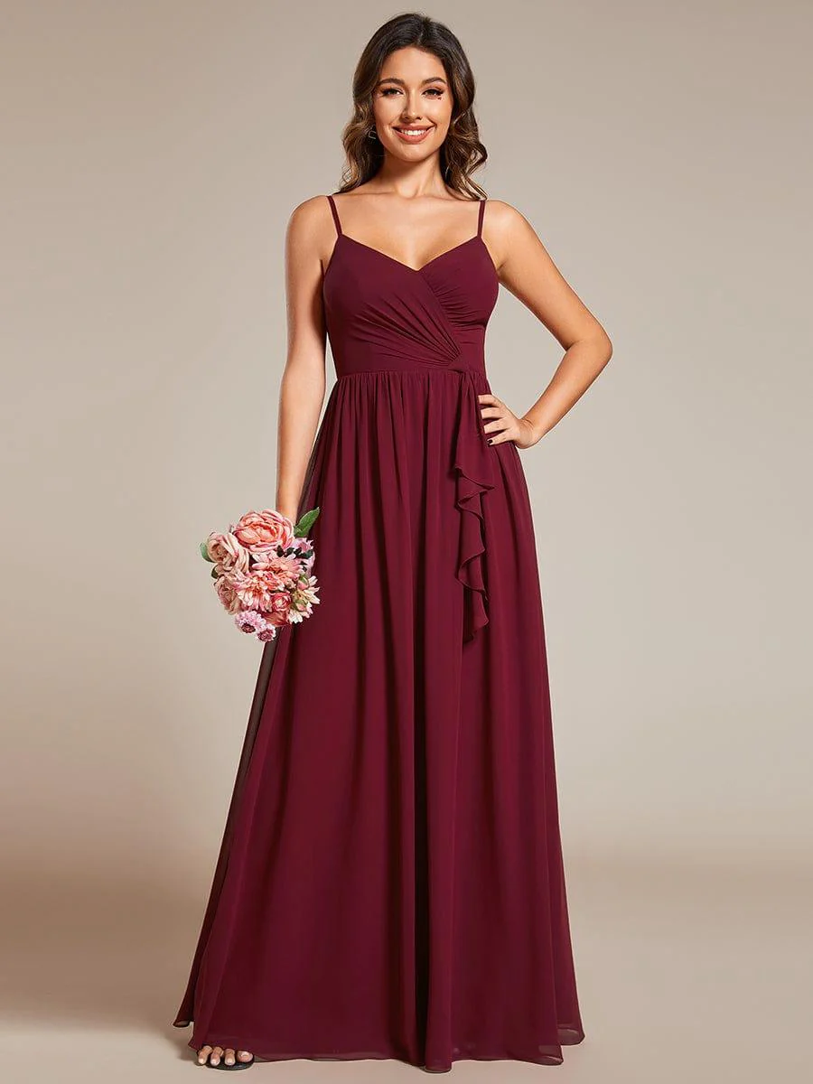 Maxi V-Neck Lotus Leaf Chiffon Bridesmaid Dress with Pleating(Final Sale) - Image 5