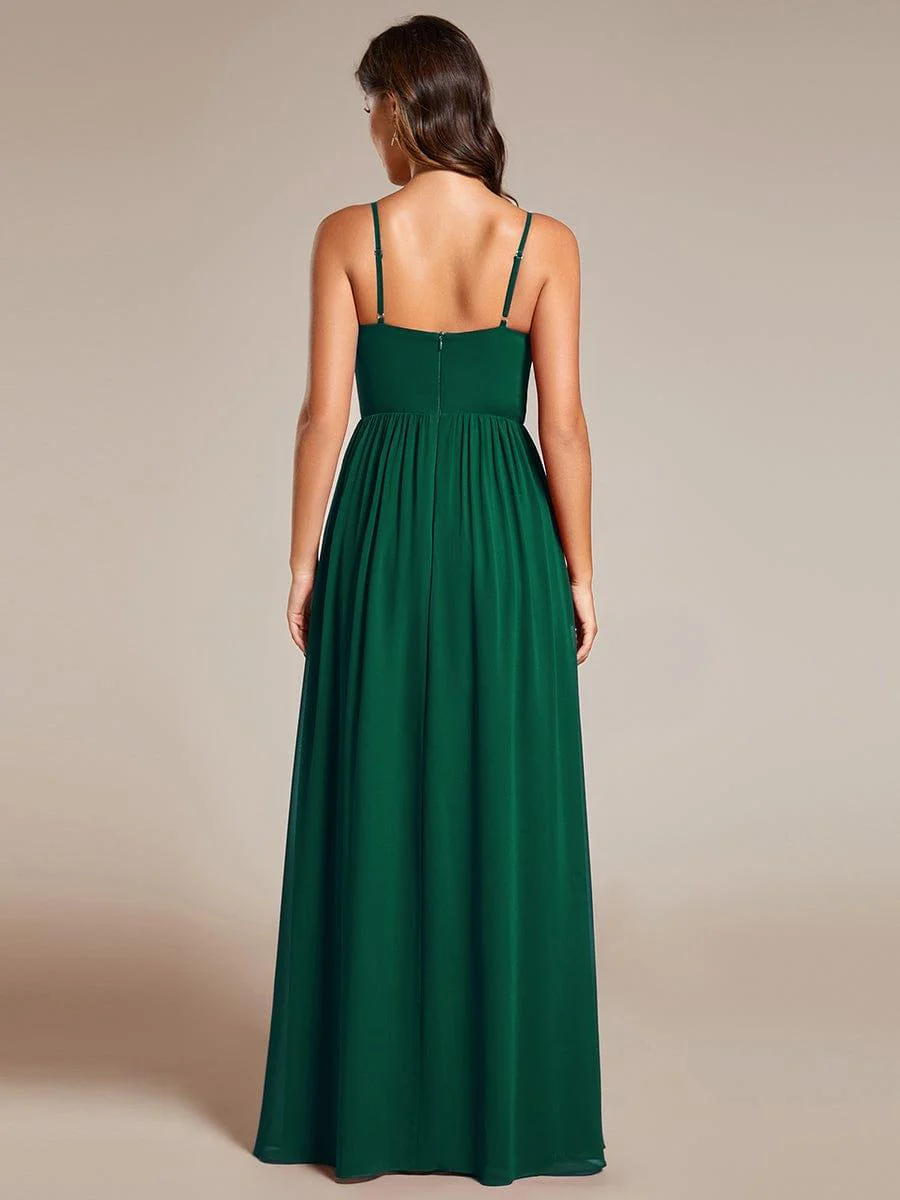 Maxi V-Neck Lotus Leaf Chiffon Bridesmaid Dress with Pleating(Final Sale) - Image 7