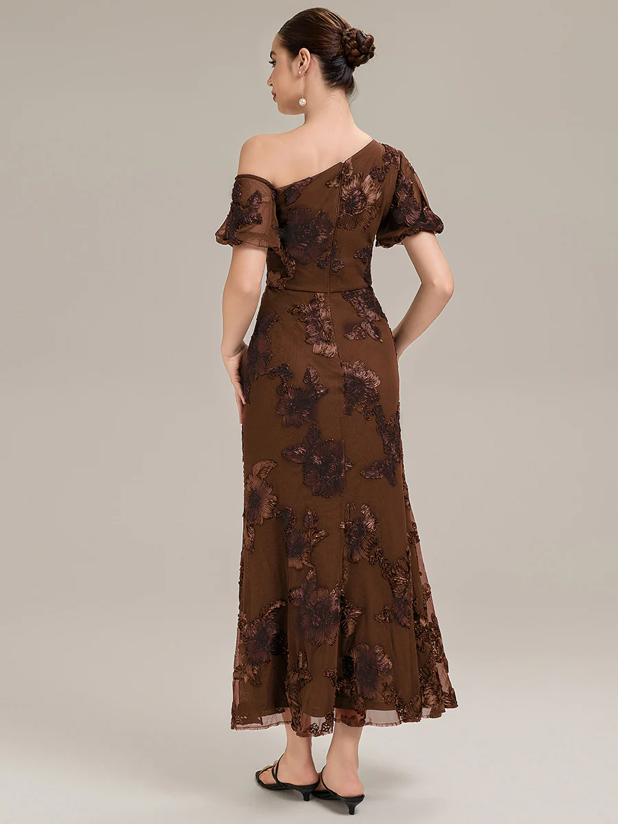 Designer One-Shoulder Puff Sleeve Evening Dress - Image 11