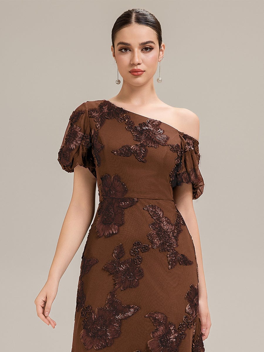 Designer One-Shoulder Puff Sleeve Evening Dress - Image 12