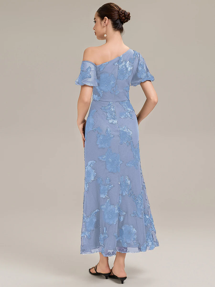 Designer One-Shoulder Puff Sleeve Evening Dress - Image 14