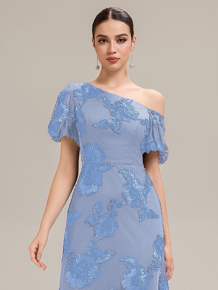 Designer One-Shoulder Puff Sleeve Evening Dress - Image 15