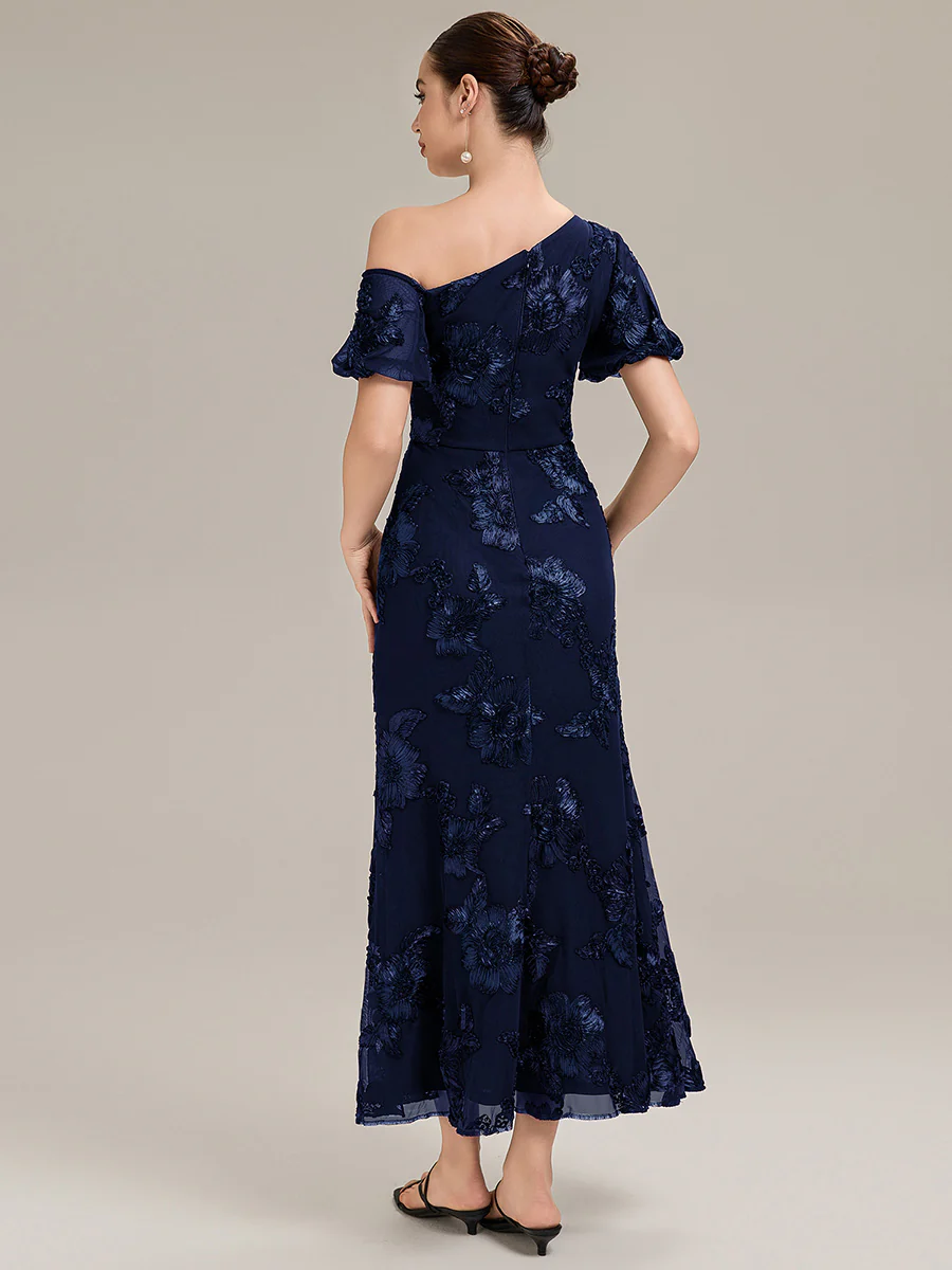 Designer One-Shoulder Puff Sleeve Evening Dress - Image 17