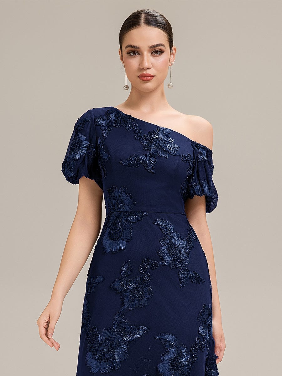 Designer One-Shoulder Puff Sleeve Evening Dress - Image 18
