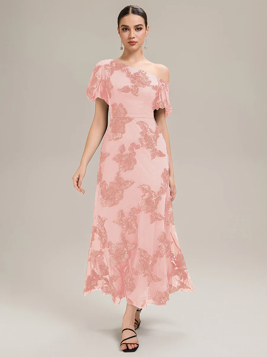 Designer One-Shoulder Puff Sleeve Evening Dress - Image 19