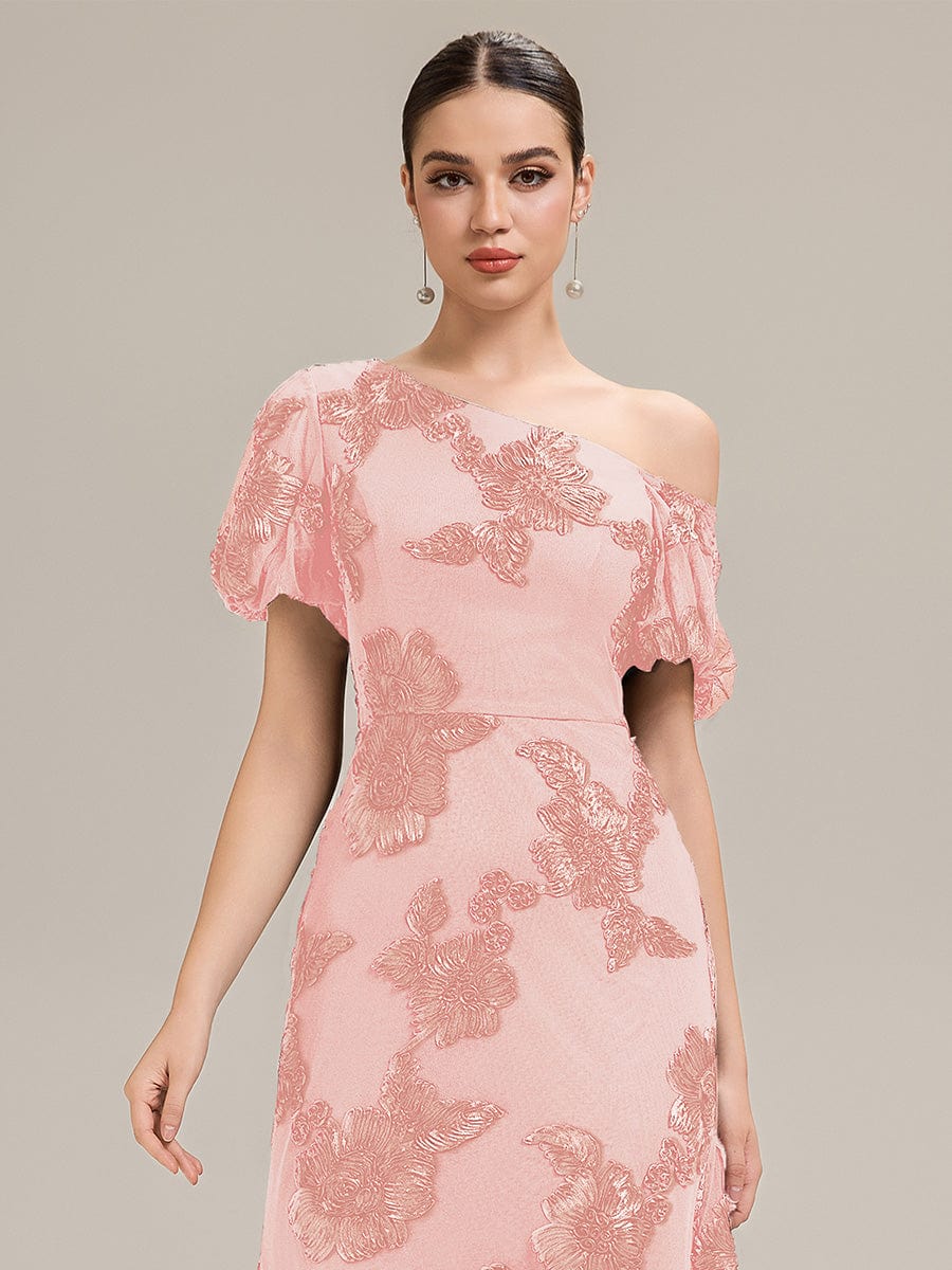 Designer One-Shoulder Puff Sleeve Evening Dress - Image 21