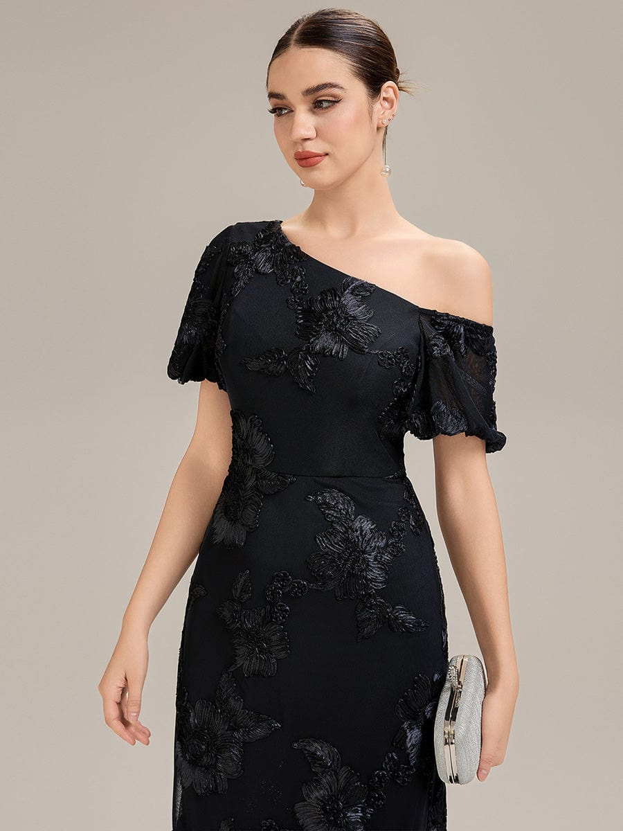 Designer One-Shoulder Puff Sleeve Evening Dress - Image 3
