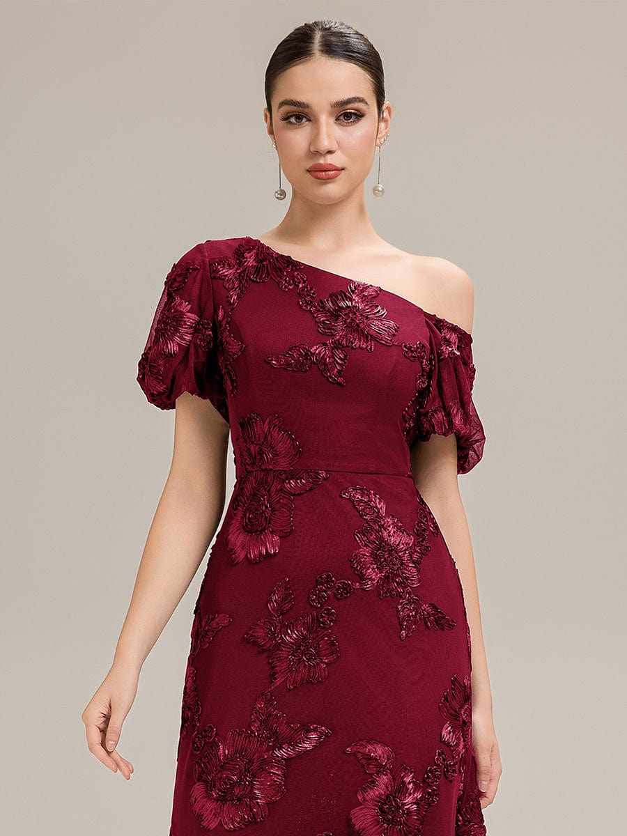 Designer One-Shoulder Puff Sleeve Evening Dress - Image 9