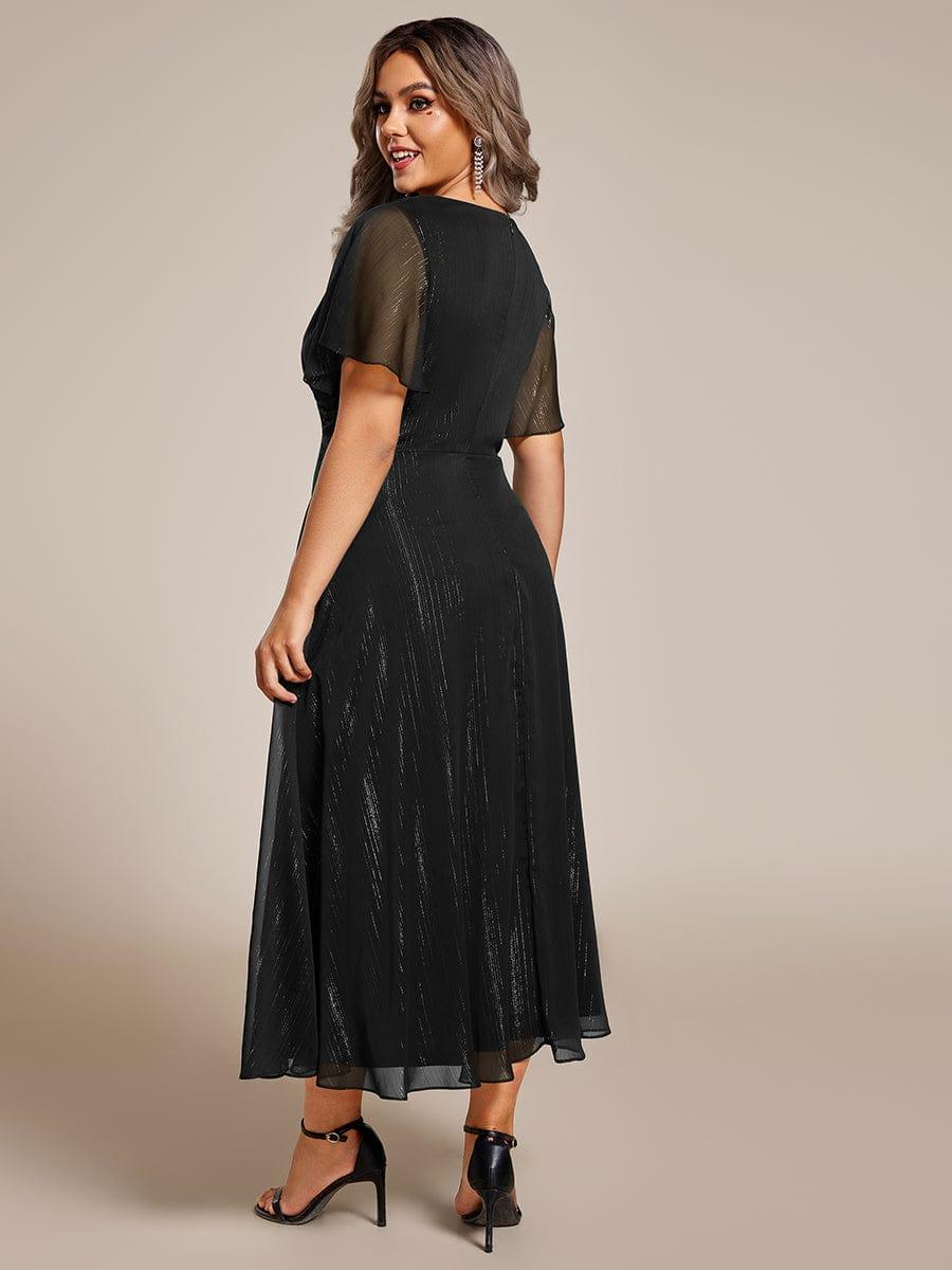 ever OPAHL|Glitter Short Sleeve A-Line Midi Wedding Guest Dress with Ruffled Hem - Image 17