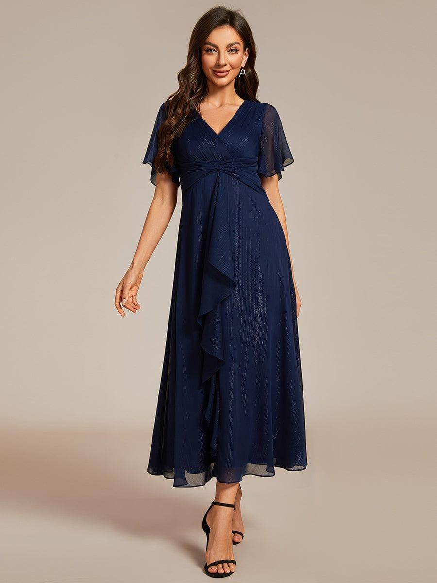 ever OPAHL|Glitter Short Sleeve A-Line Midi Wedding Guest Dress with Ruffled Hem - Image 19